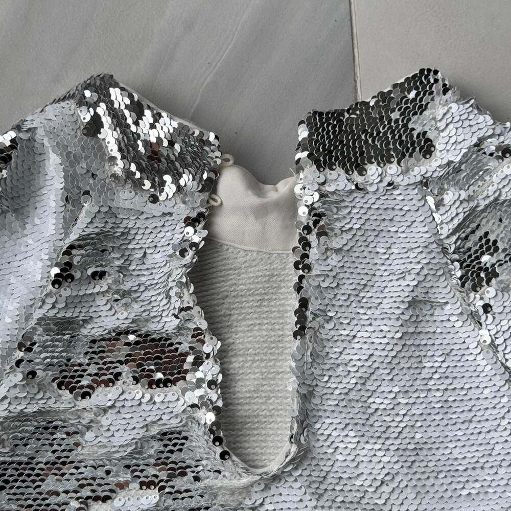 Zara TRF Collection Silver Sequin Cropped Blouse - Picture 7 of 7